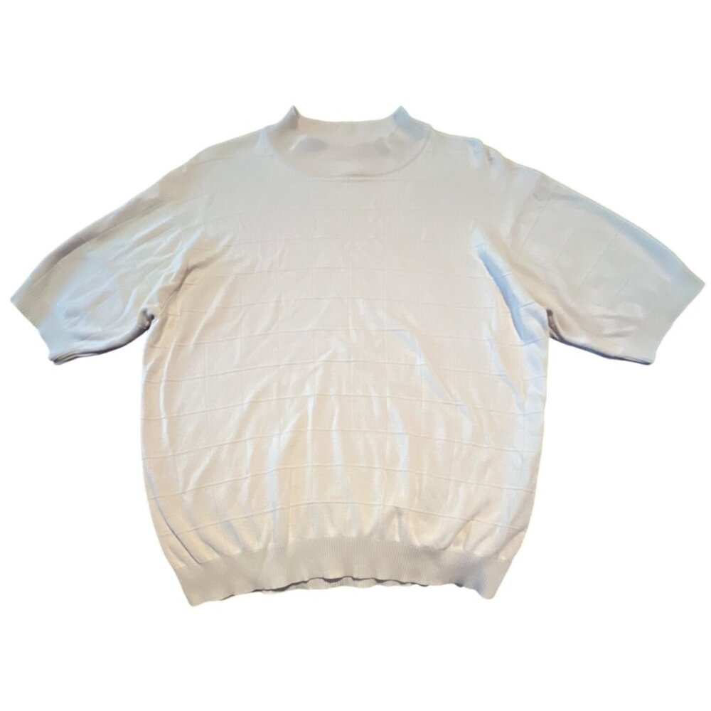 Paul Frederick Silk Knit Mock‎ Neck Short Sleeve Sweater White Xl Casual Prep